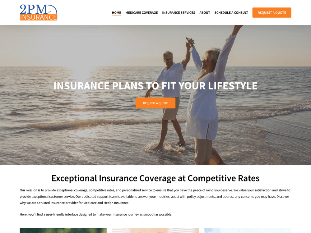 SSMCommunications Sample of Our Work: 2PM Insurance (Snapshot of Home Page)