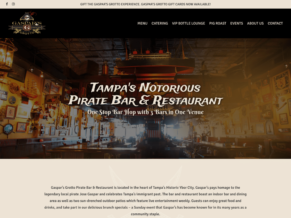 SSMCommunications Sample of Our Work: Gaspar's Grotto (Snapshot of Home Page)