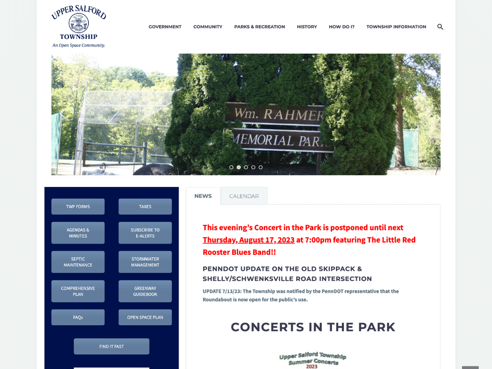 SSMCommunications Sample of Our Work: Upper Salford Township (Snapshot of Home Page)