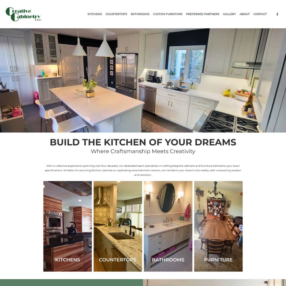 Case Study: Creative Cabinetry Snapshot of Redesigned Site