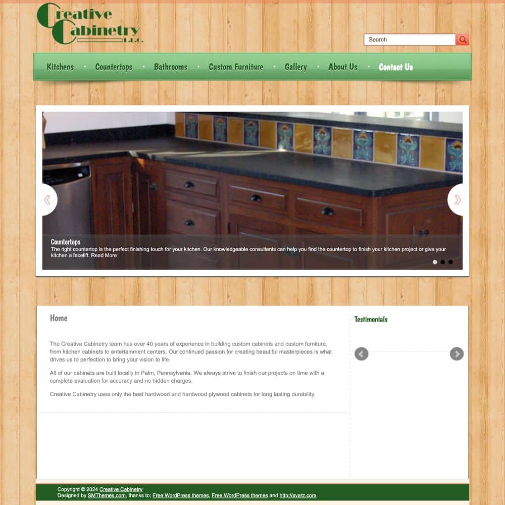 Case Study: Creative Cabinetry Snapshot of Original Site