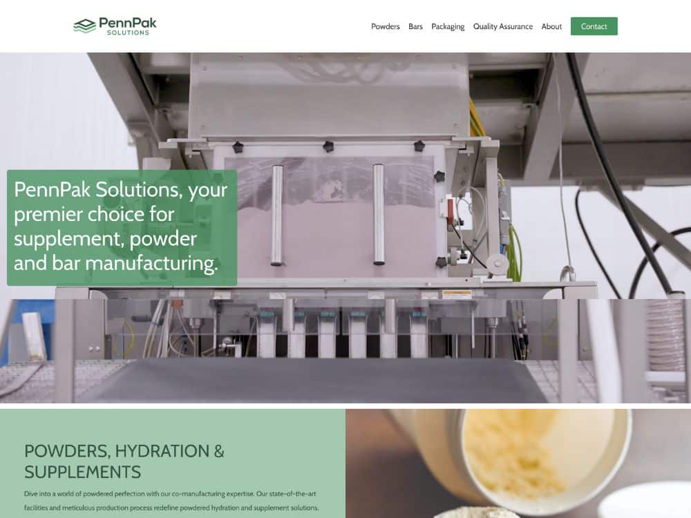 SSMCommunications Sample of Our Work: PennPak Solutions in Bethlehem, PA (Snapshot of Home Page)